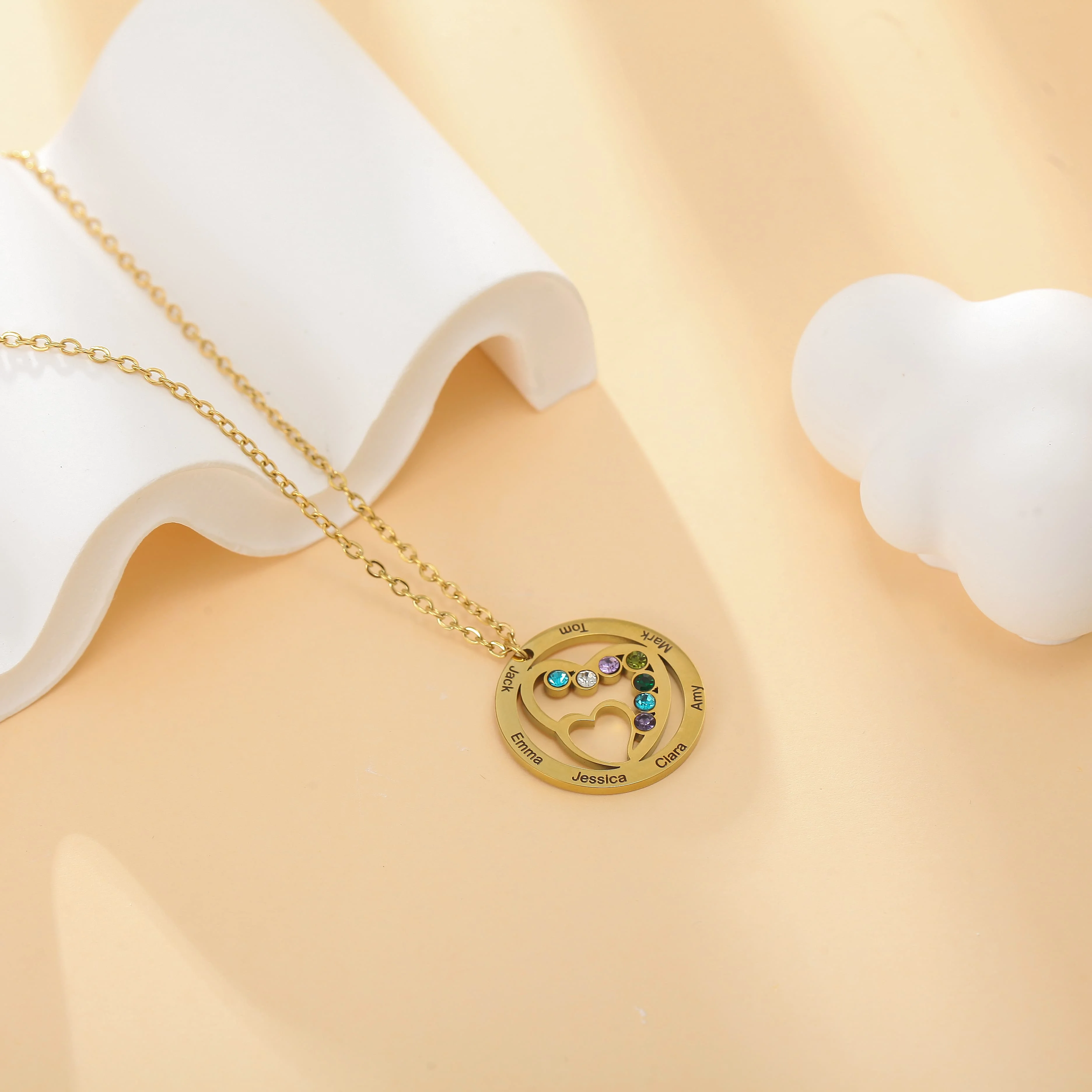 Personalized Engraved Family Name Necklace with Birthstone Multiple Name Love Necklace Gift for Grandmother