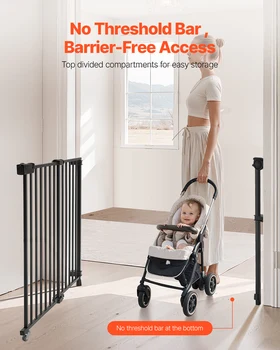 SucceBuy Baby Gate 29.5-43 Inches Adjustable Width 28 Inches High Dog Gate No Threshold Bar Easy Step Walk Child Pet Security 2