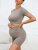 Women's Maternity 2 Piece Seamless Short Sleeve Crop Top Legging Sets Workout Casual 2