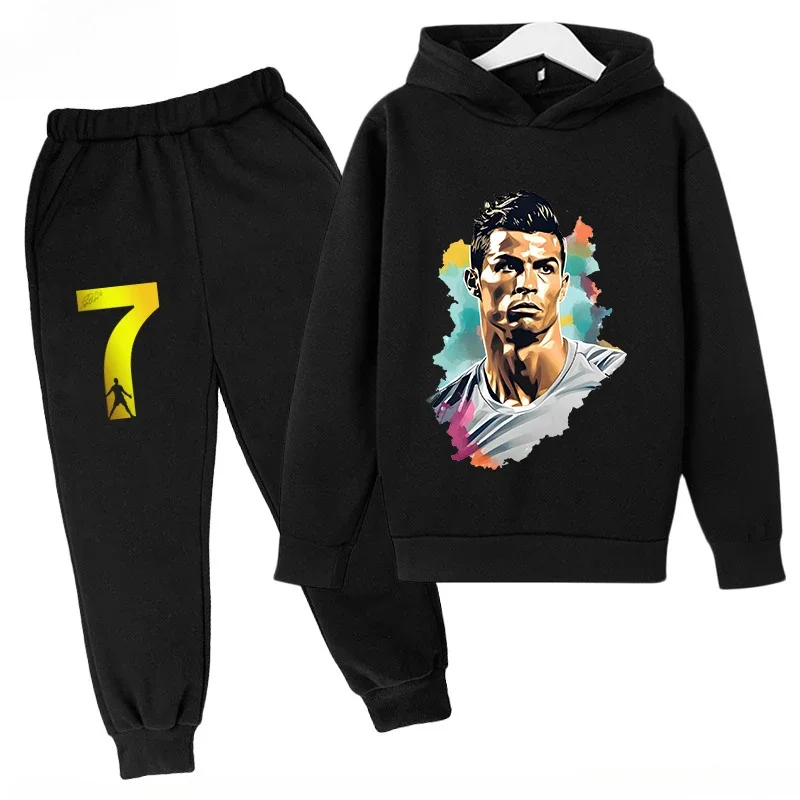 thumbnail image 1 of Conjunto de sudadera y pantalones deportivos para niños, conjunto de 2 piezas para niños y niñas, ropa para niños con estampado de avatar de Ronaldo, 1 of 5