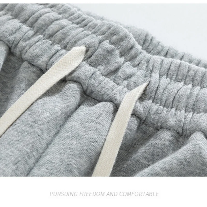 بنطلون واسع الساق للرجال لفصلي الخريف والشتاء، مبطن بالصوف، تصميم مستقيم وفضفاض، بنطلون رياضي كاجوال طويل، بنطلون رياضي أسود