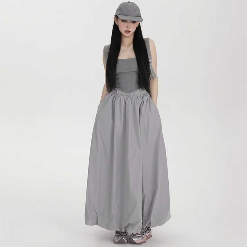 

Summer New Women Summer Elastic Waist Loose and Comfortable Solid Cotton Casual and Comfortable Half Skirt V173