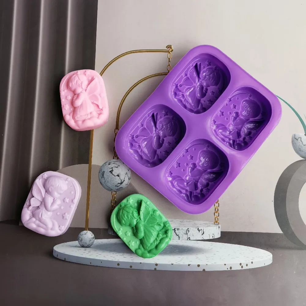 

Candle Mold Boy Angel/Girl Angel Fondant Cake Decorating Silicone DIY Handmade Soap Mould Purple