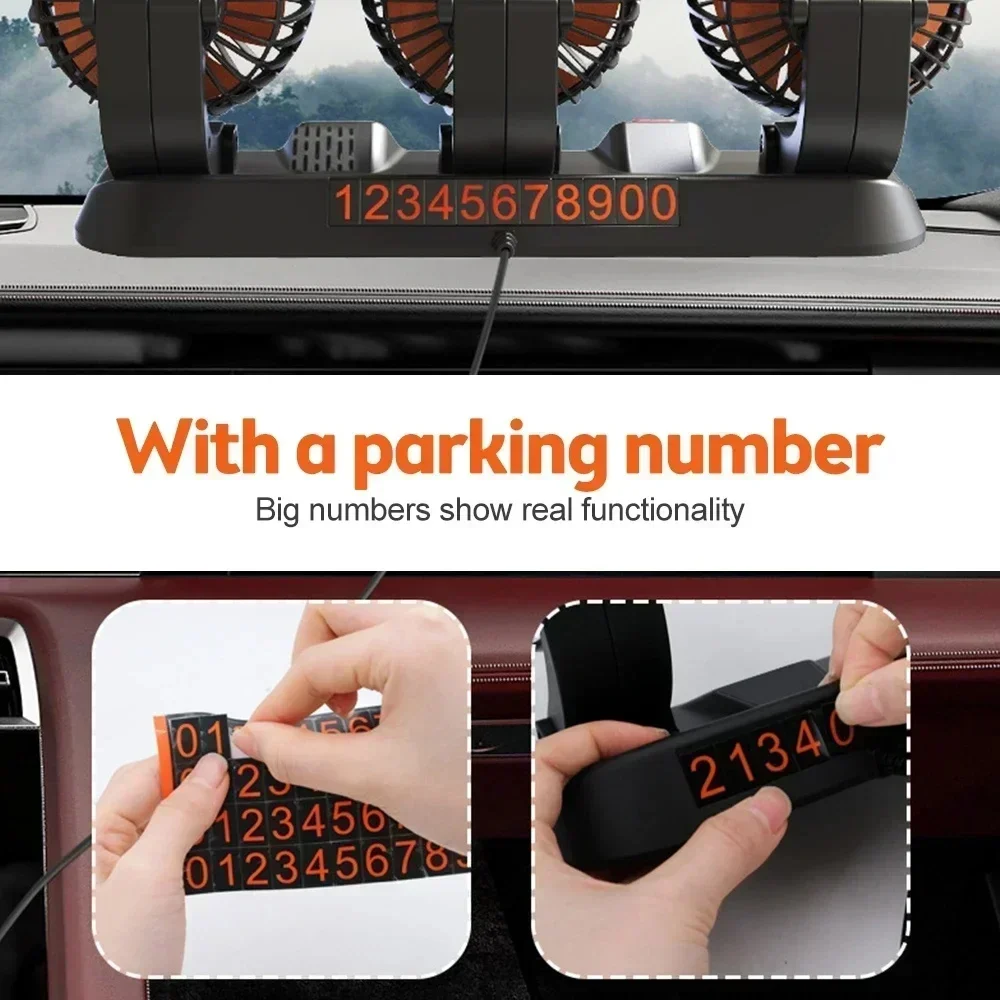 Car Fan 360° Adjustable 1/2/3 Head Air Fan Automotive Electric Fan USB/12V/24V Fan 2 Speeds Car Silent Fan for Home Desk Car