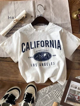 Summer Women California T-Shirt American Vintage O-Neck Tops Tees Fashion Los Angeles Clothing Female Casual Streetwear Y2K Top 1