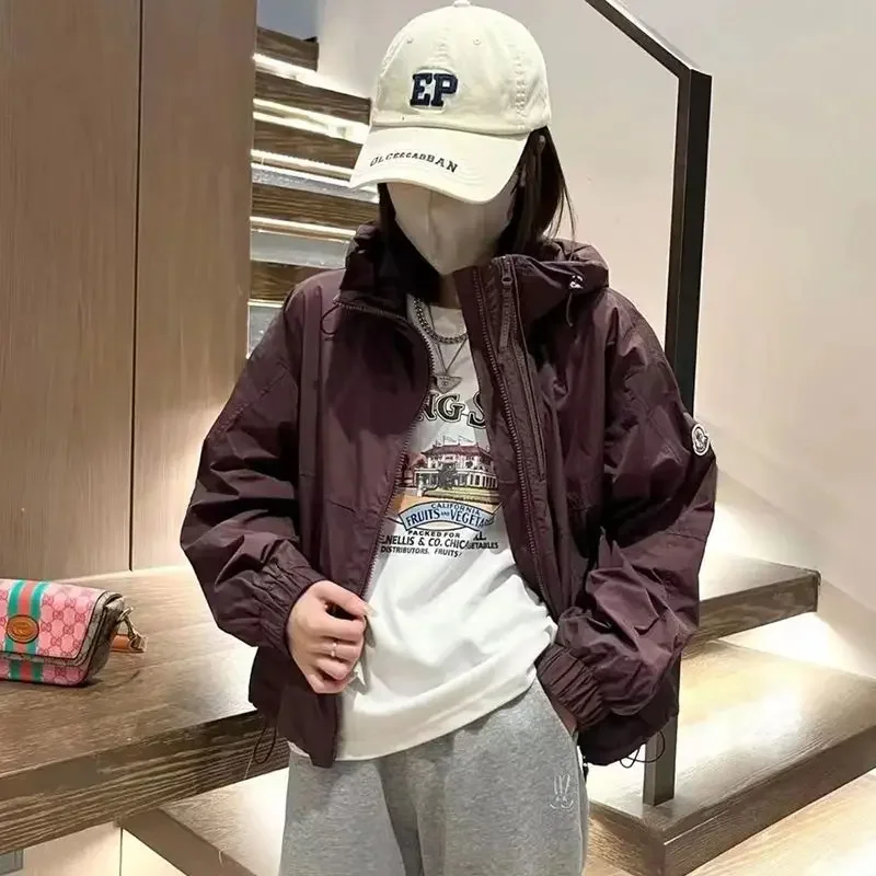 Women Long Sleeve Hooded Jacket Streetwear Double Zipper Outdoor Casual Loose Tops Sun Protection Korean Fashion Women's Clothes