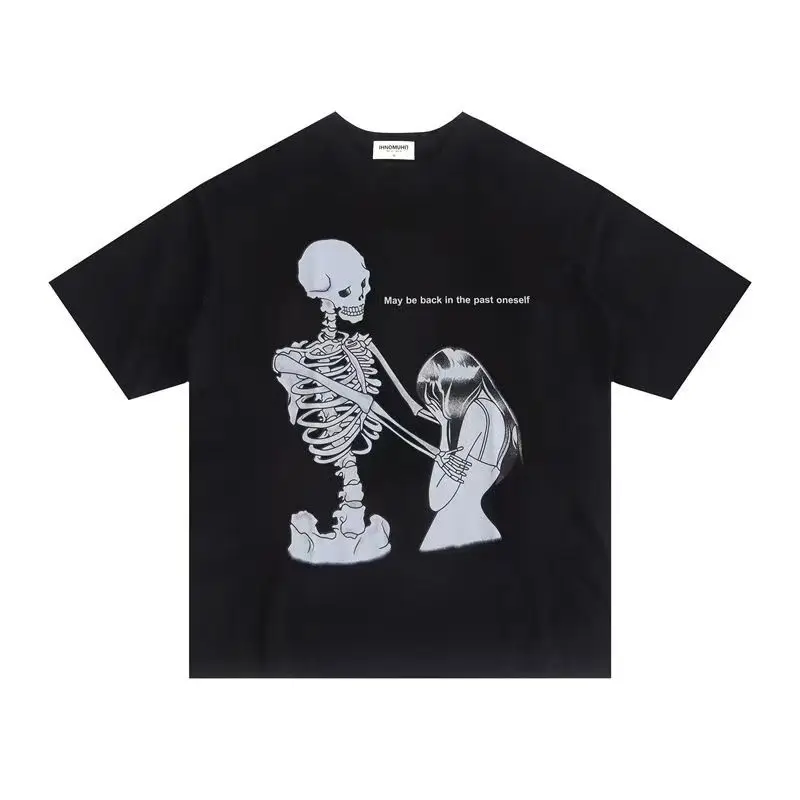 

Summer American Gothic Skull Print Graphic T shirt Fashion Y2K Retro Street Hip Hop Men and Women Sports Oversized T shirt