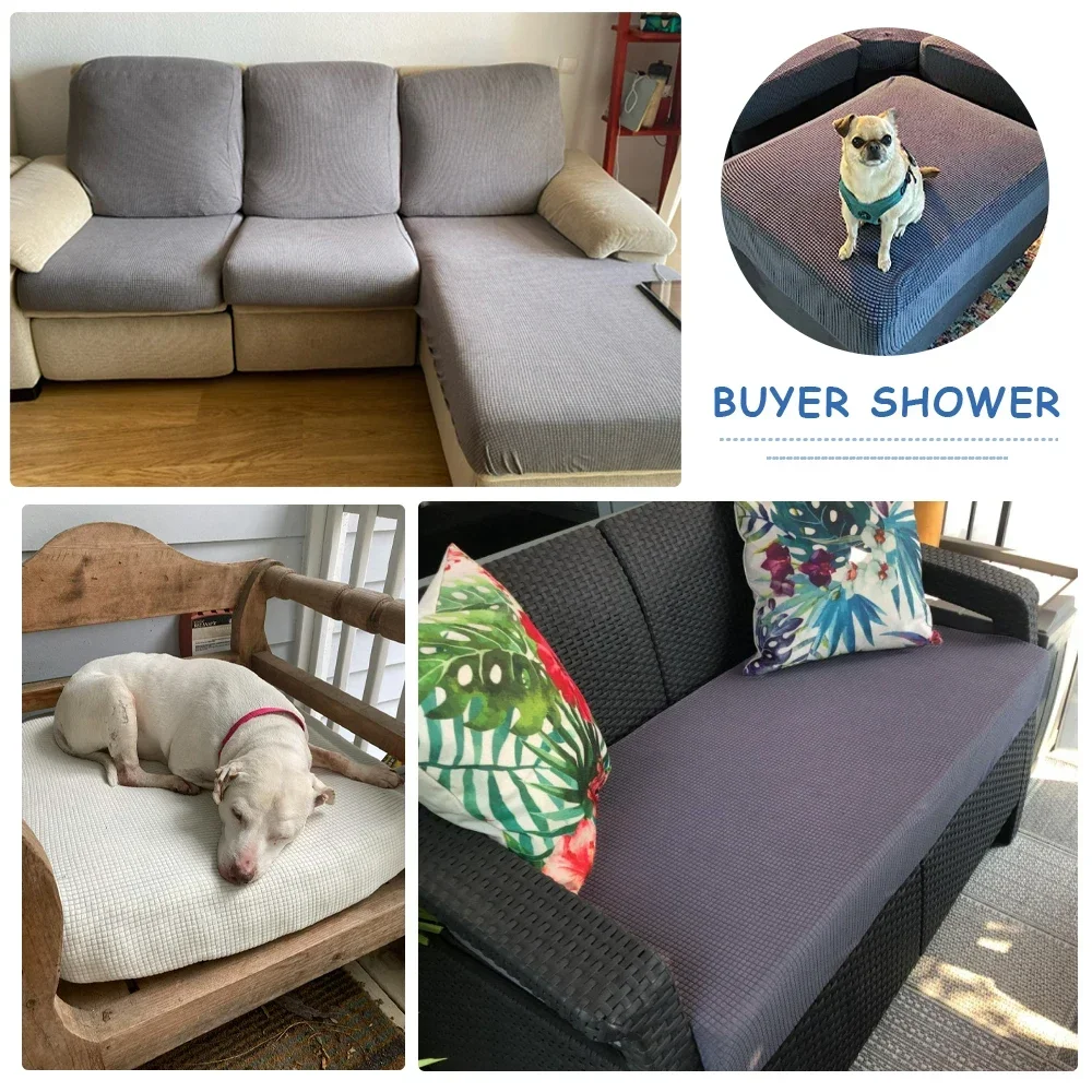 Waterproof Sofa Seat Cushion Cover Jacquard Polar Fleece Sofa Covers Elastic Removable Couch Cover Pets Kids Furniture Protector 3