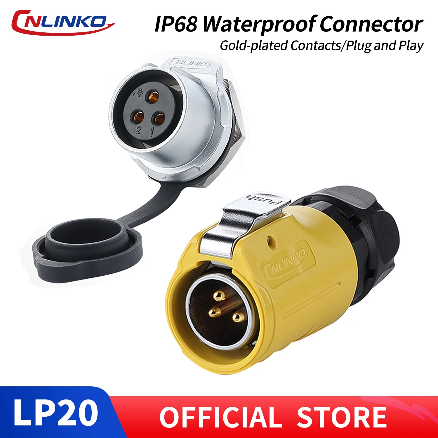 CNLINKO M20 IP68 Rundsteckverbinder 2/3-polig Löttyp Stecker/Buchse Set 500V/20A für Industrieautomation, Marine & LED-Beleuchtung
