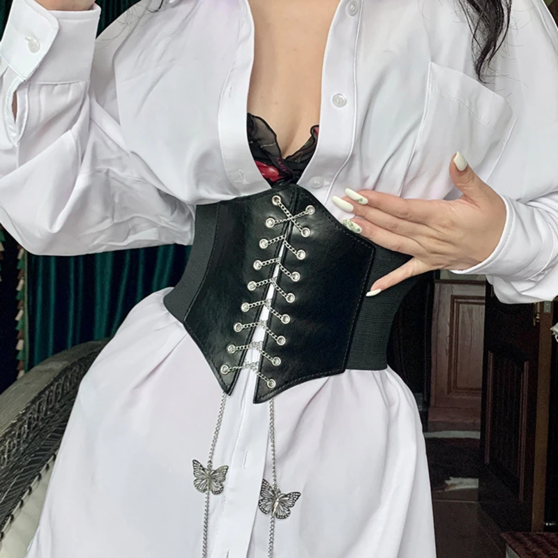 

2023 Fashion Chain Corset Women Bandage Waist Trainer Body Shaper Sexy Bustier Underbust Slimming Waist Belt Cincher