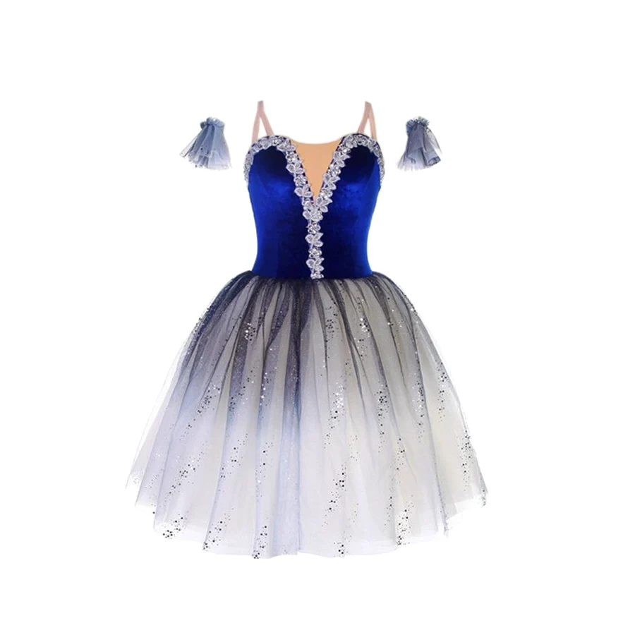 Professional Blue Ballet Skirt Long Dance Dress For Children Women