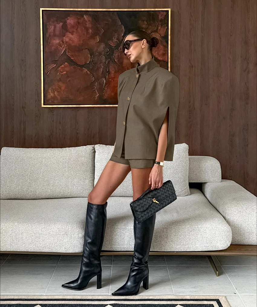 2026 Lady Daily Spring Autumn Outfits New Casual Wide Leg Short Pants Set Women Chic Solid Single Breasted Stand Collar Top Suit Sd0edea05ddf949b9bd3401eca8292b98L