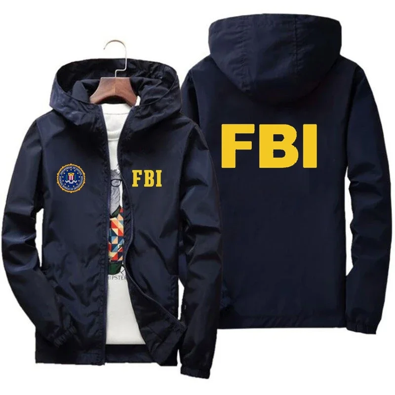 

2024 Spring Hooded Windproof Blazer Men's Fashion Casual Brand Jacket High Quality FBI Print outdoor blazer