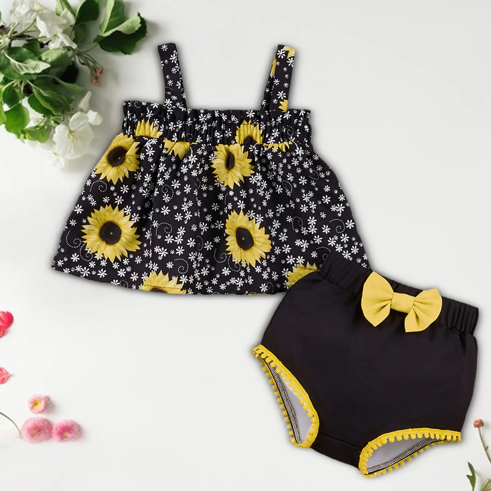 Kids Summer Outfits Set Breathable Floral Print Tops and Shorts for Birthday Baby Girl Summer Clothing Set Printed Top Shorts