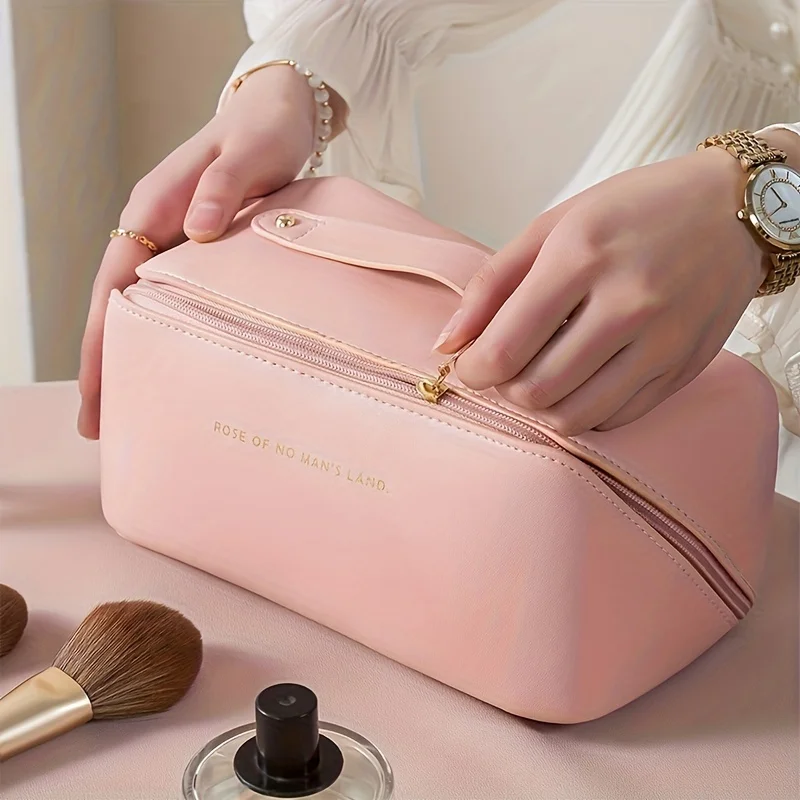 Large Capacity Travel Cosmetic Bag Portable Pu Makeup Pouch Women  Waterproof Bathroom Toilet Toiletry Washbag Luxury Designer - Cosmetic Bags  & Cases - AliExpress