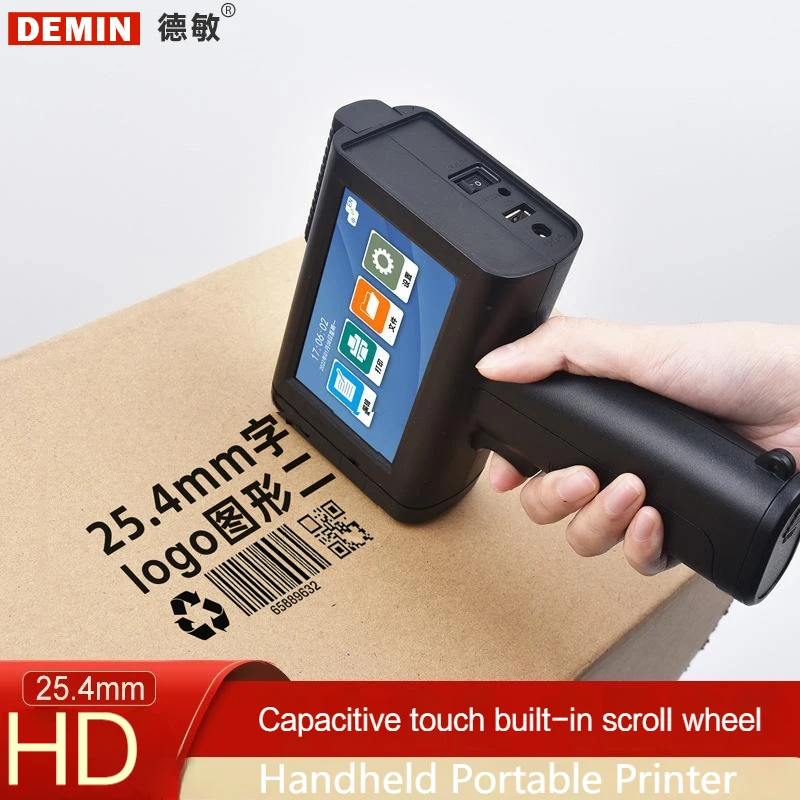 

Demin 25.4mm Handheld Small Inkjet Printer Wrapping Bag Kraft Paper Board Tube Inkjet Printing 4.3inch Large Screen