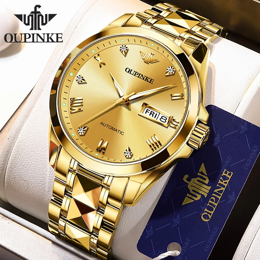 

OUPINKE New Men Automatic Mechanical Watches Luxury Brand Watch For Men Classic Style Luminous Waterproof Date Fine Steel Watch