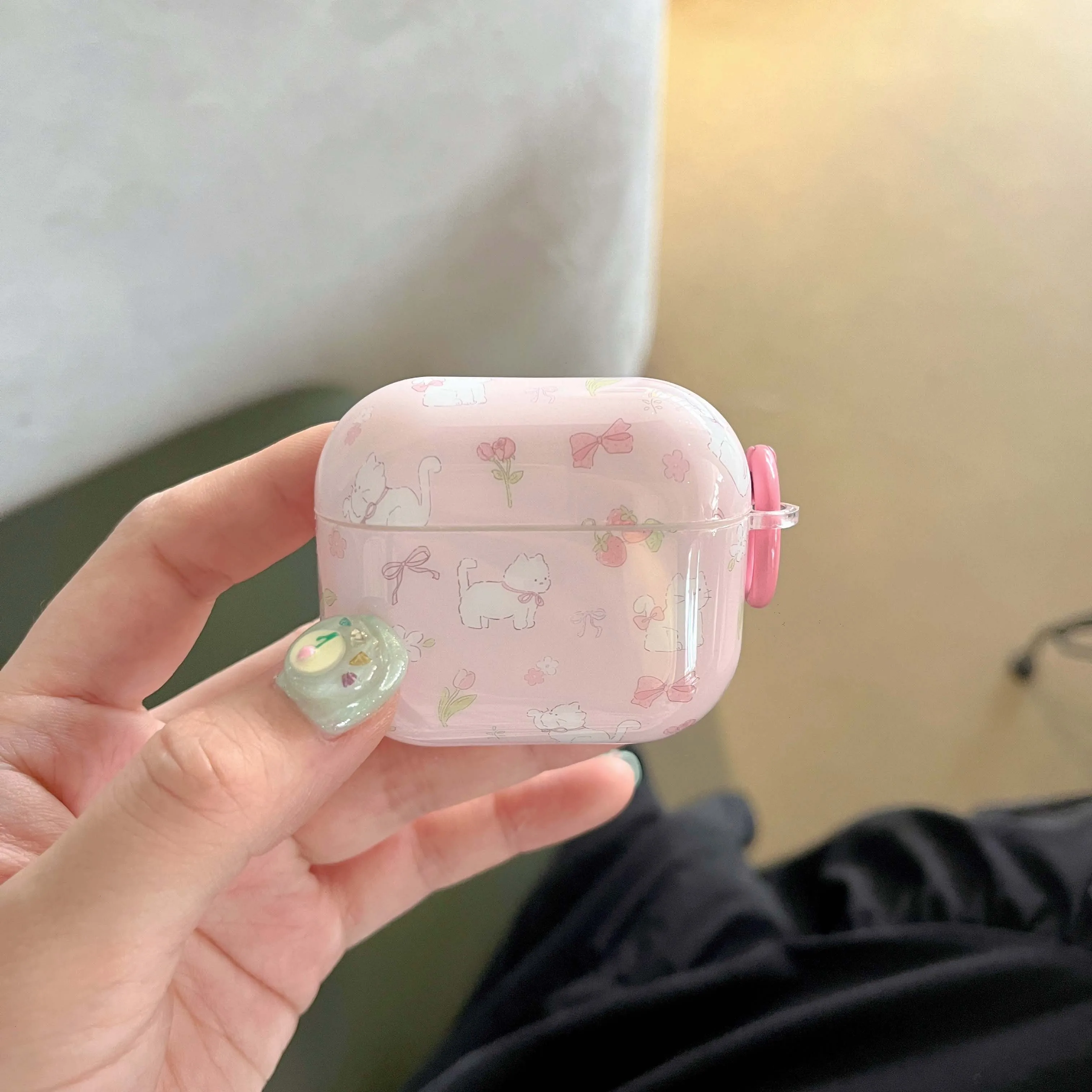 Cartoon pink strawberry cat ins cute imd earphone case for apple