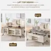 48" Lift Top Coffee Table with Slatted Sliding Door, Mid Century Modern Center Table with Hidden Storage Compartment 3