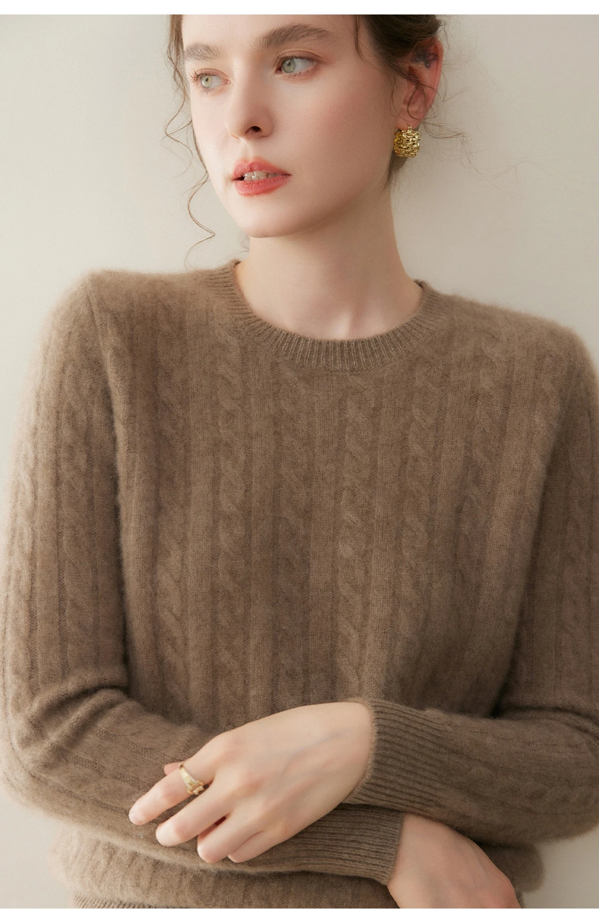 Cashmere Sweater Women Winter Knitted Solid Color Round Neck Pullover Warm Thickened Double Strand Autumn New Fried Dough Twists