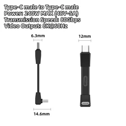 USB 4.0 Type - C to Type - C 240W Fast Charging Cable with 80Gbps Data Speed and 8K60Hz Support - 42mm (FPC - 240W - GG - HS)