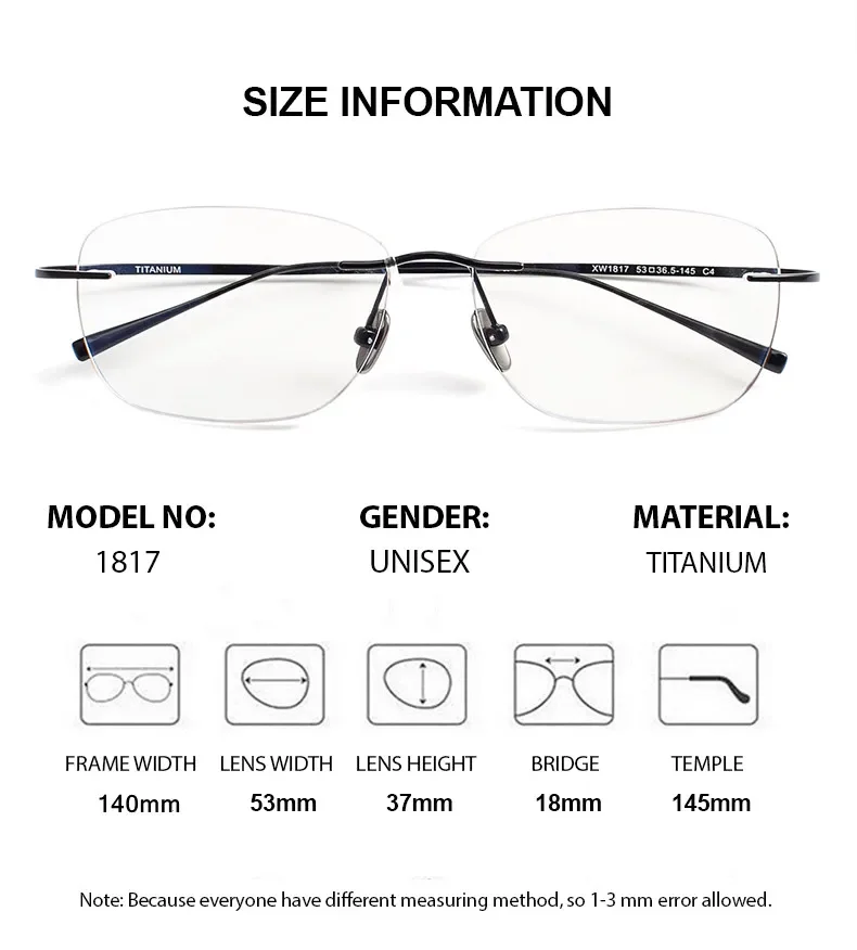 Chashma Unisex Rimless Oval Square Titanium Reading Glasses
