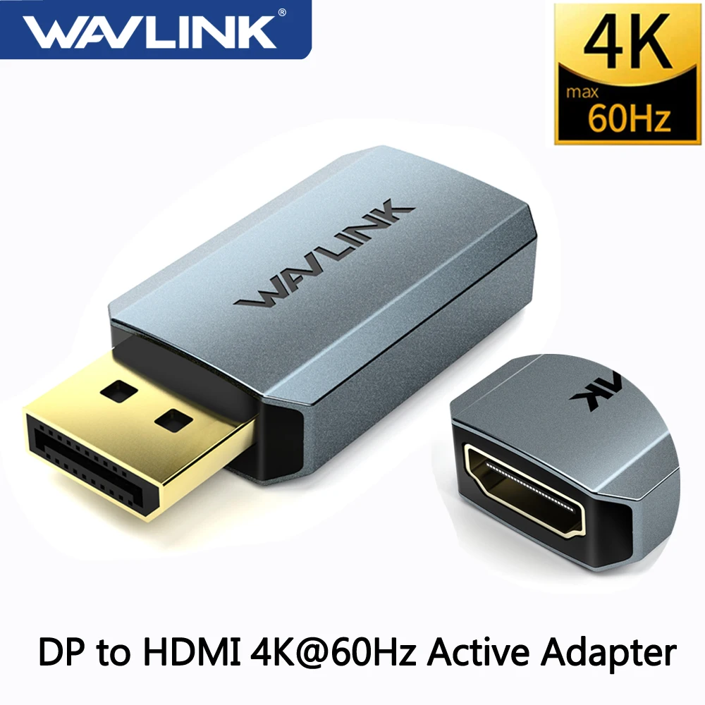 Wavlink 4K 60Hz DisplayPort to HDMI-Compatible Male To Female DP to HDMI-Adapter Display Port to HDMI-Converter Connector For PC