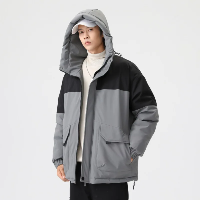 Down Jacket Patchwork Jacket for Men In Winter Functional Wind Thickened Leisure Senior Sense Hooded Men's Coat men coat patchwork contrast color hooded soft student jacket for daily wear