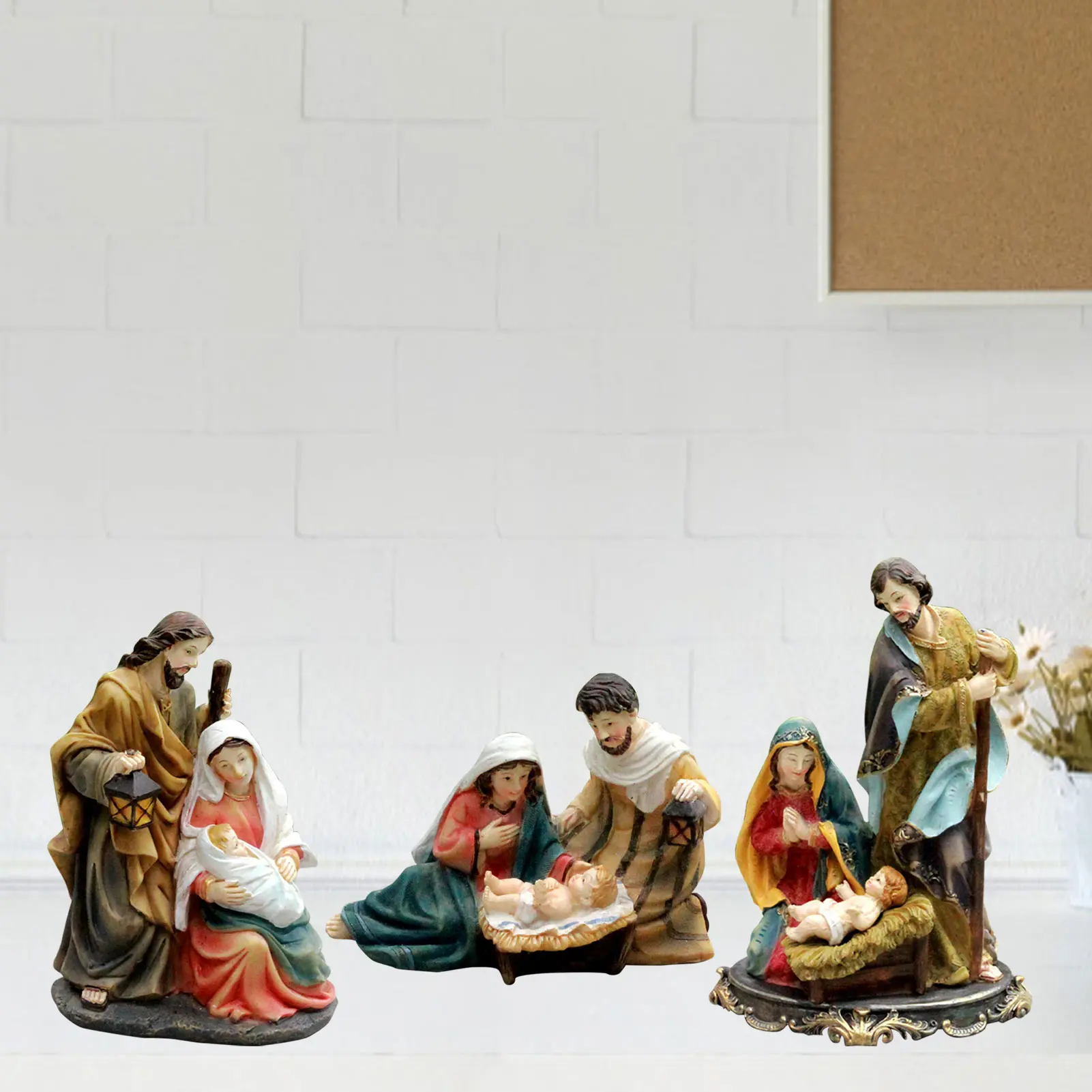 Nativity Statue Scene Set Baby Jesus Manger Christmas Crib Figurines Miniatures Ornament Church Gift Home Decoration