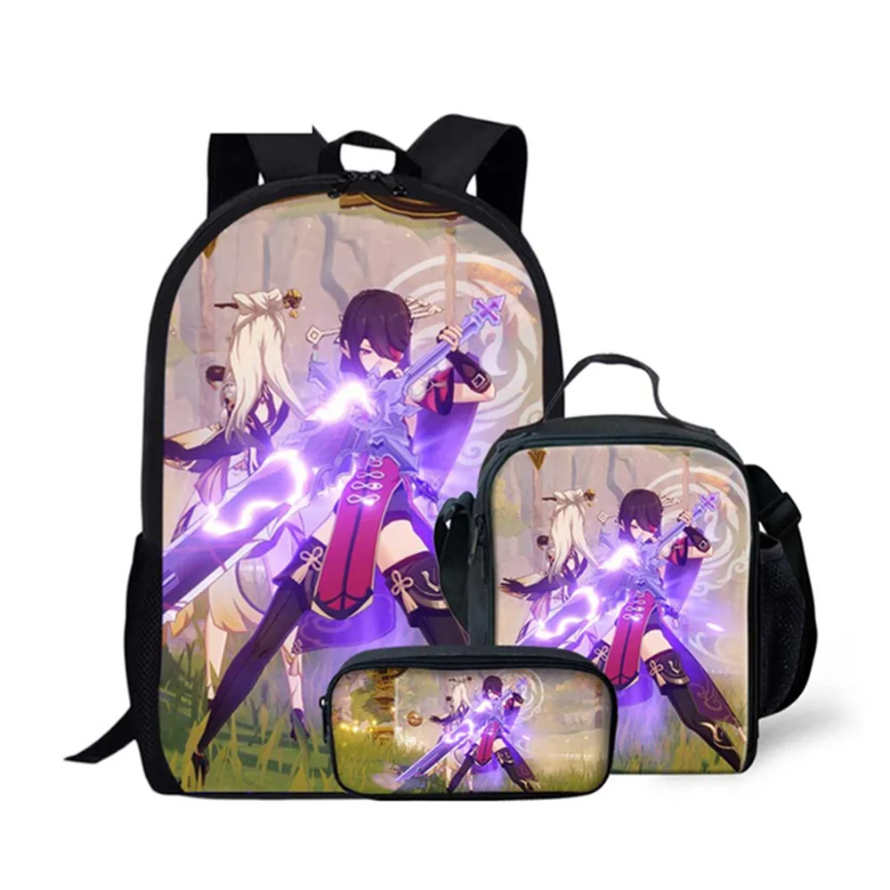 Popular Youthful Funny Genshin Impact 3D Print 3pcs/Set Student Travel bags Laptop Daypack Backpack Lunch Bag Pencil Case