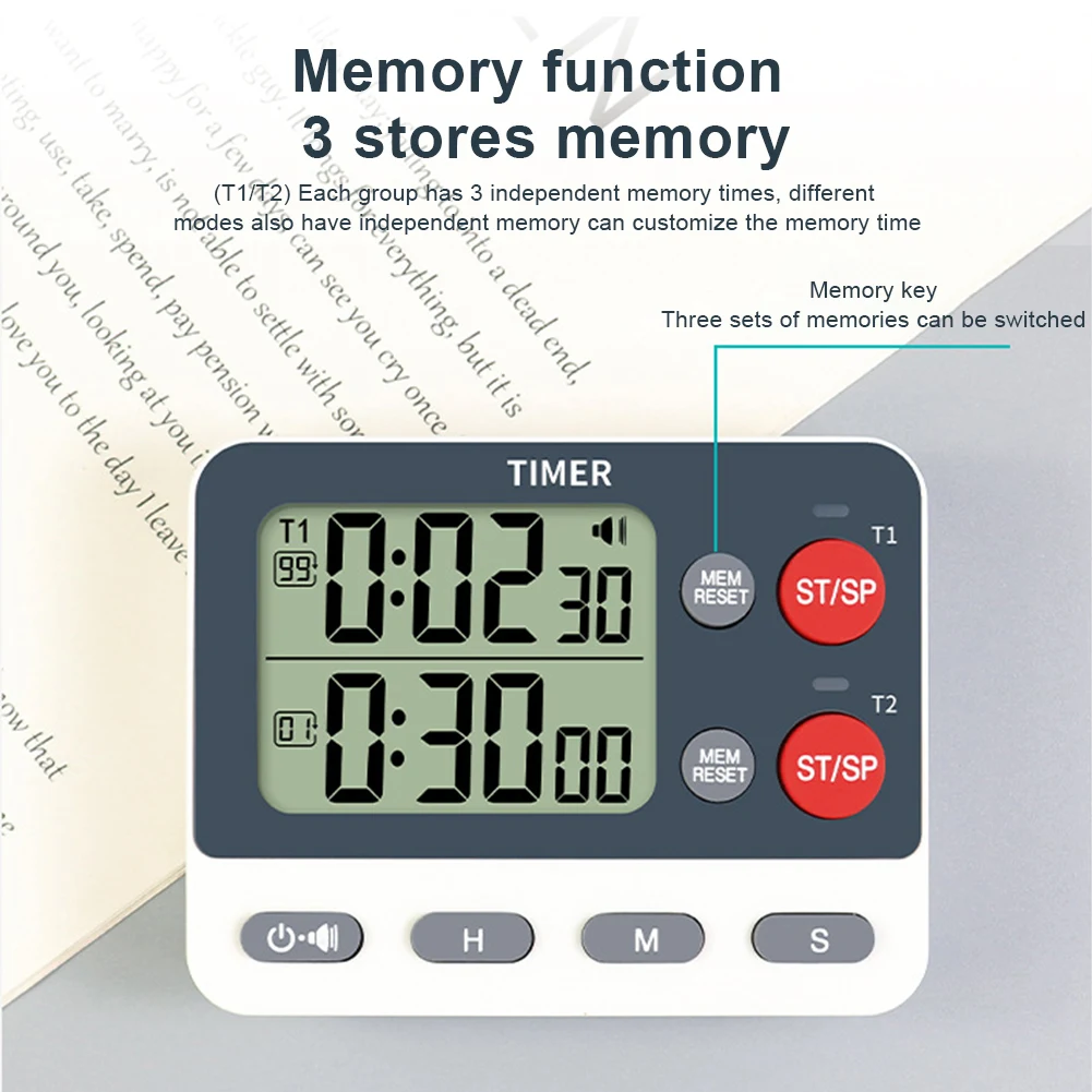 Enhanced Dual Digital Multifunction Timer with Memory Function - Portable Count Up/Down Timer
