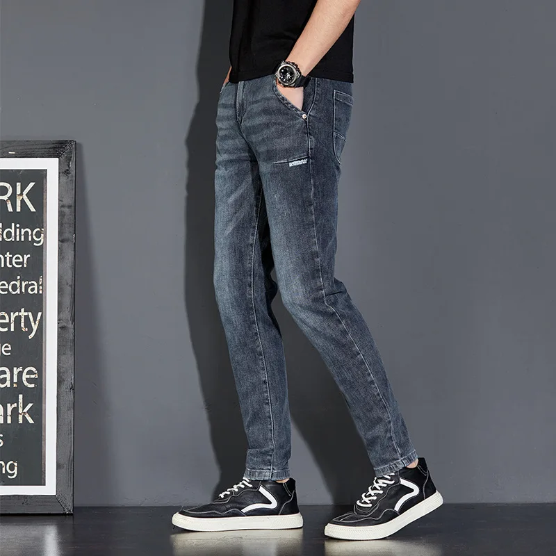 New Jeans Men's Slim Feet Pants Elastic Brand Korean Fashion Men Joker Spring and Autumn 2022 Spring Students Pencil Pants
