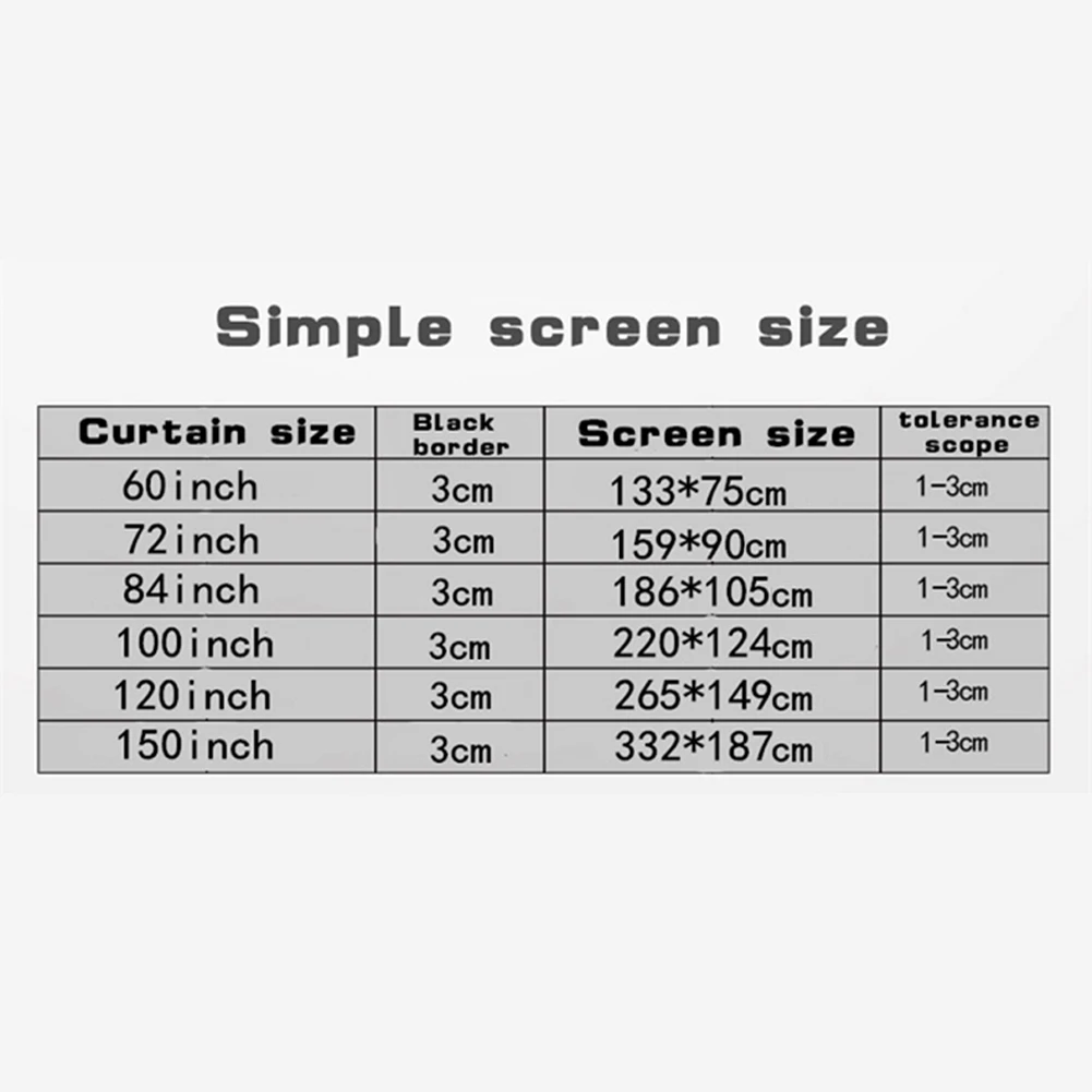 Projector Screen 16:9 Simple 60/72/84/100/120/150 inch Portable HD Display Home Cinema Theater Movie Outdoor Office