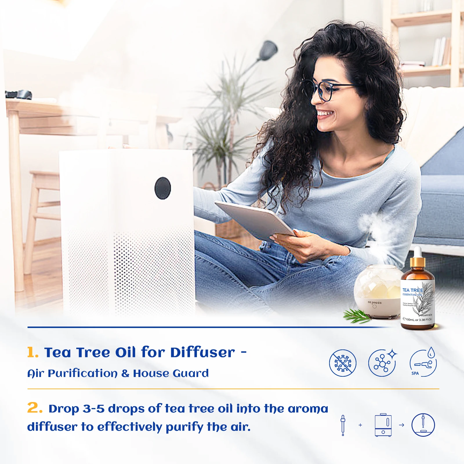 HIQILI Pure Tea Tree Essential Oil - Natural Home Fragrance for Humidifiers and Candles, Various Size Options