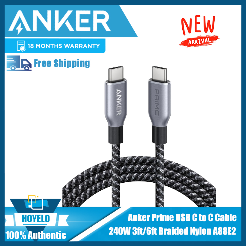 Anker Prime USB C to USB C Cable, 240W 6 ft Fast Charging USB C Cable, Upcycled-Braided Nylon with 100-Year Bend Durability
