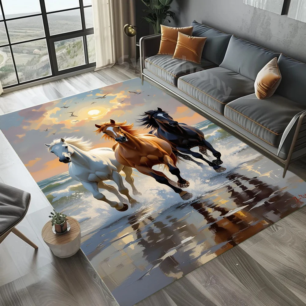 3D Running Horse Print Rug Animal Pattern Carpet Anti-Slip Large Area ...