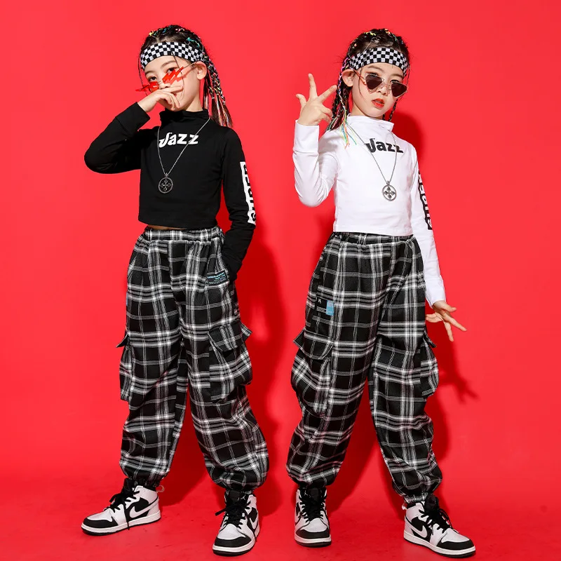

Детские уличные костюмы в стиле K-POP, одежда в стиле хип-хоп для подростков, укороченные топы, клетчатые брюки для девочек, костюм для сцены и джазовых танцев, одежда