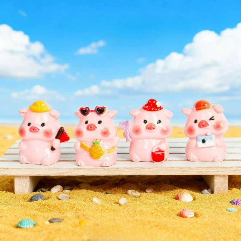 Charming Pink Pig Resin Figurines - Kawaii Miniature Home & Garden Decor Ornaments