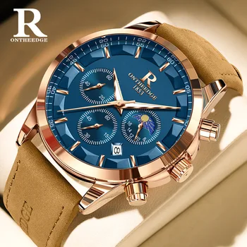 Orologio da uomo multifunzionale impermeabile di marca svizzera ONTHEEDGE, nuovo orologio al quarzo alla moda, in vendita in live streaming.