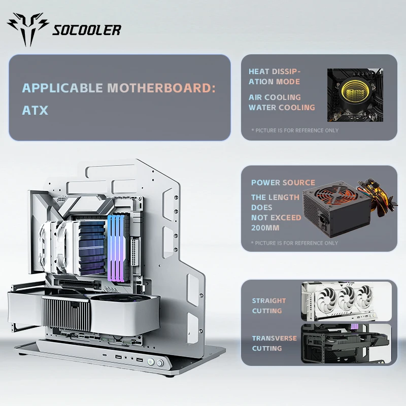 SOC-AE Customers Atx pc case pc gamer Support 360 Water Cooled DIY Gaming Metal Frame PC Case for High-End Gaming