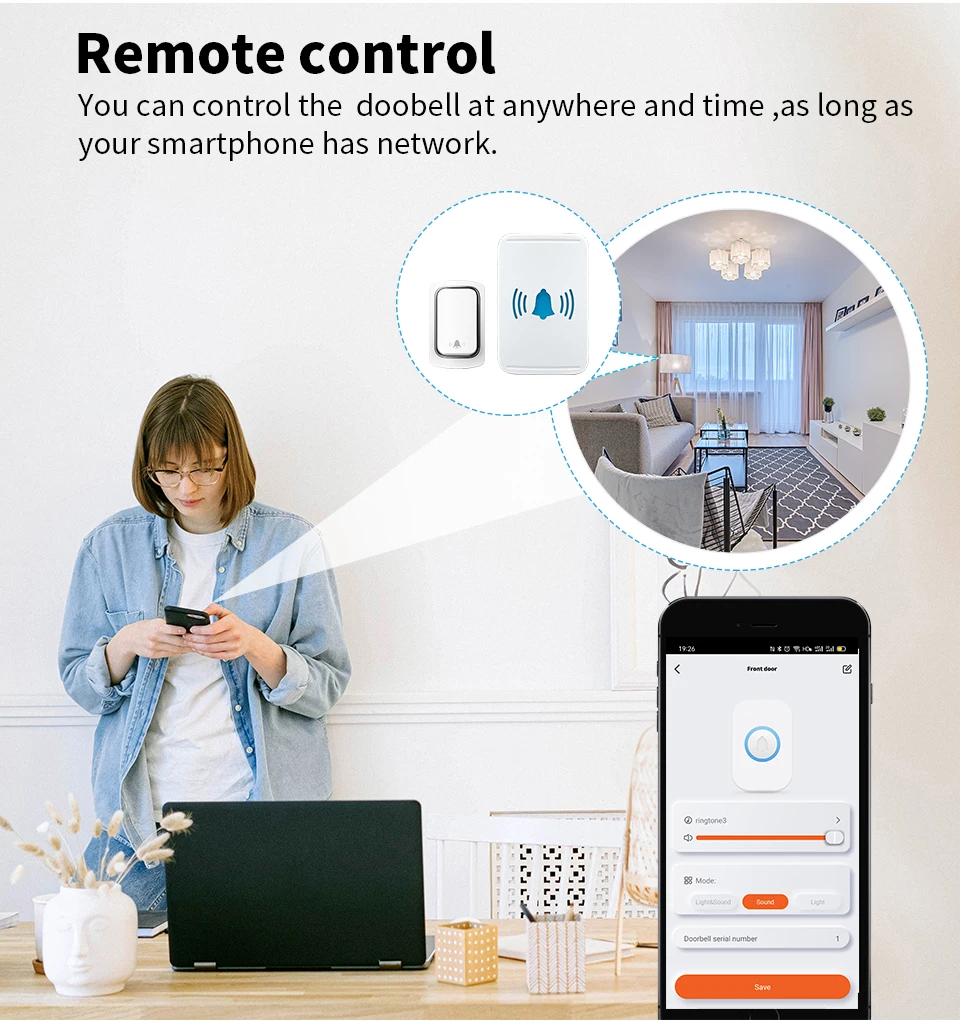 Wireless WiFi Bell Tuya Waterproof External Smart Door Bell for Smart Life App Setting,wireless doorbell