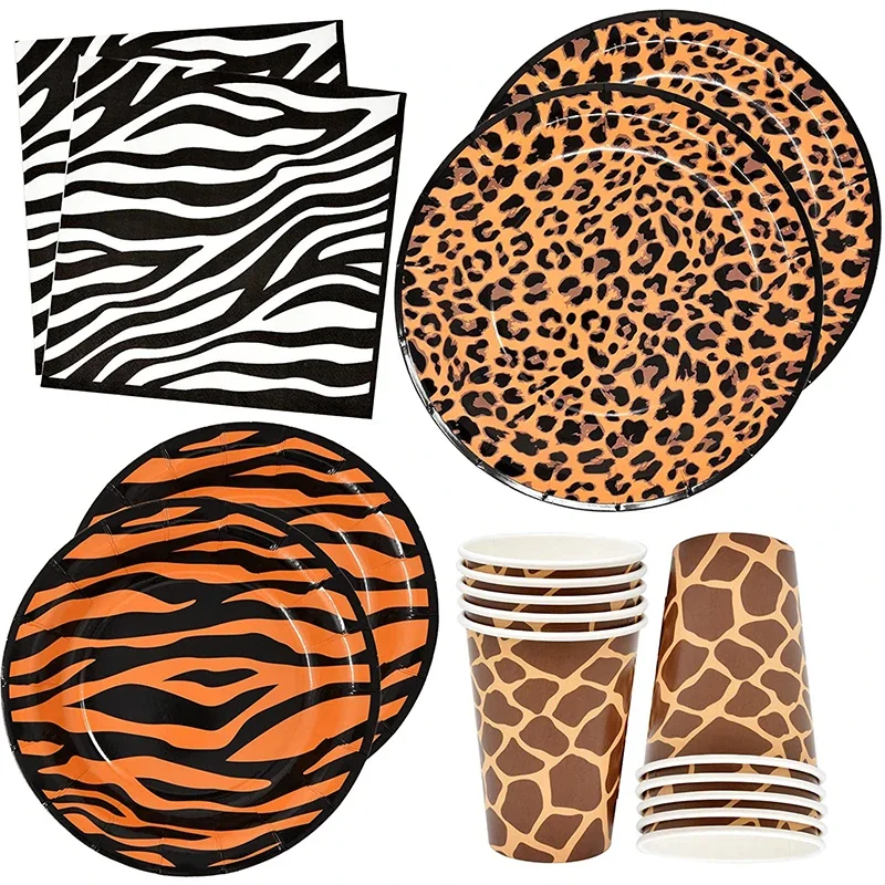 

Jungle Safari Theme Party Decoration Tableware Leopard Tiger Zebra Pattern Paper Cup Plate Tissue Tablecloth Kids Birthday Favor