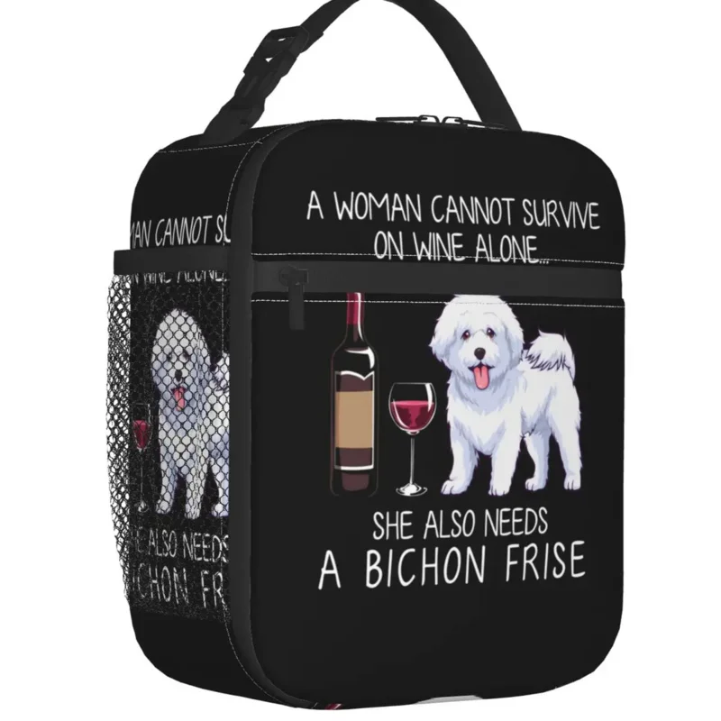

Bichon Frise And Wine Funny Dog Thermal Insulated Lunch Bags Pet Puppy Lover Portable Lunch Tote for School Storage Food Box