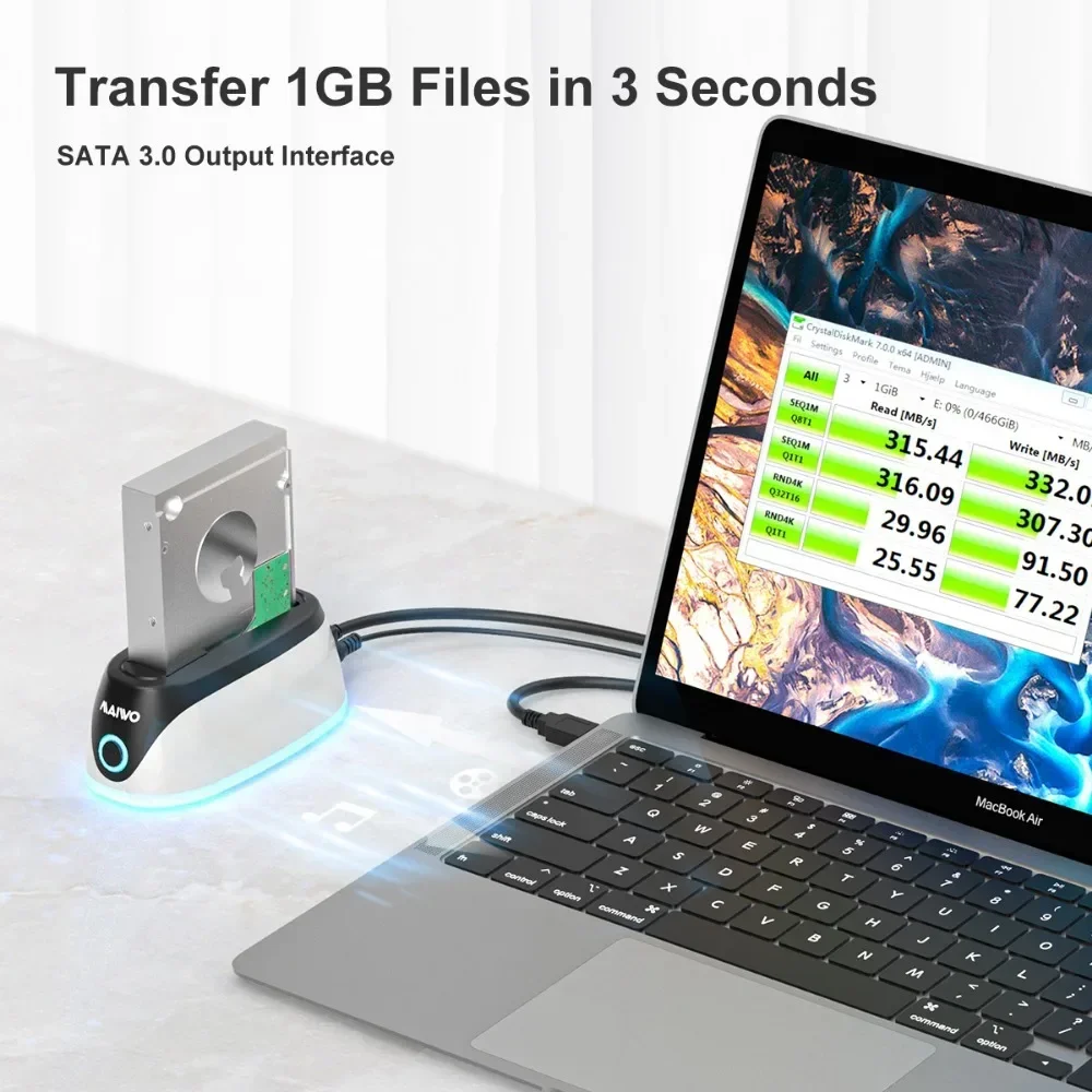 MAIWO RGB Hard Drive Docking Station USB 3.0 to SATA SSD HDD Case Base 2.5/3.5 inch SATA HDD/SSD Support 18TB Capacity UASP external hard drive case ssd enclosure hdd docking station