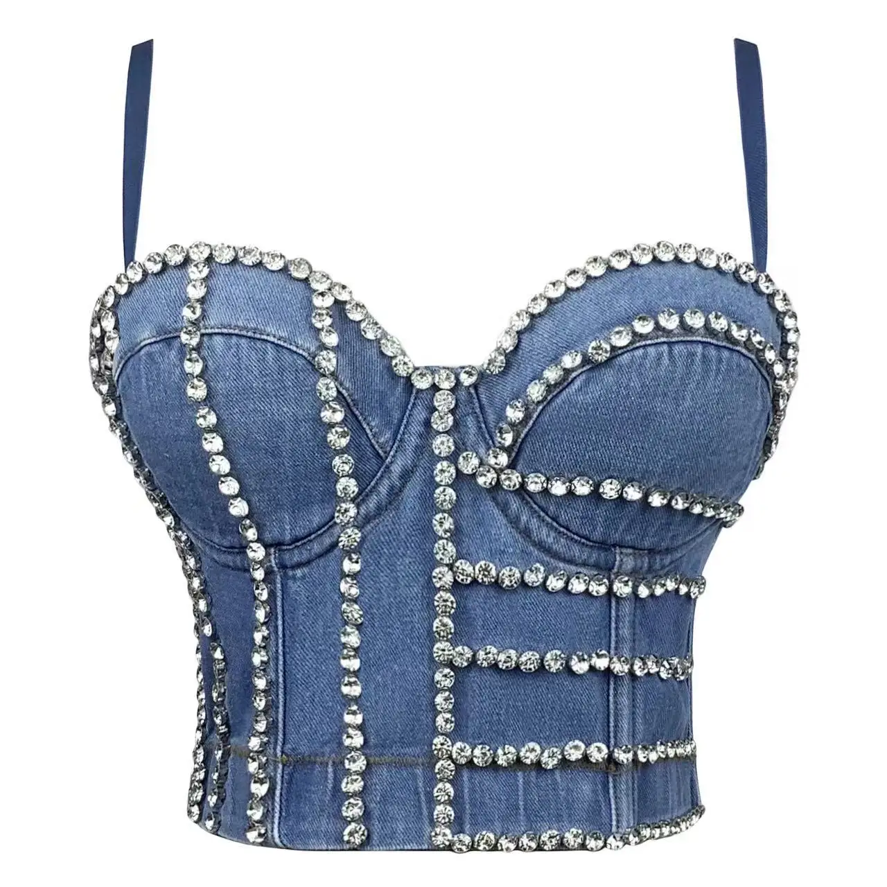 

Fashion Streetwear Diamonds Denim Vest Female Bra Sleeveless Backless Sexy Tank Tops For Women Party Camisole Summer 2023