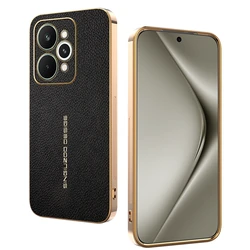 Lychee Leather Electroplated Frame Shockproof Phone Case for Realme 12 4G (Black)