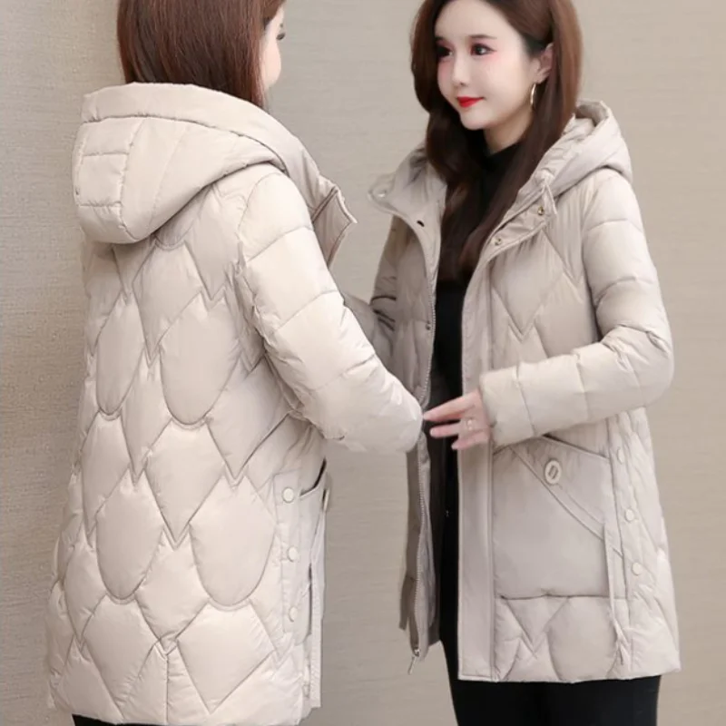 2023 New Women Cotton Coat Winter Jacket Female  Loose Thick  Mid Length Version Parkas Warm Outwear Thin Hooded Overcoat