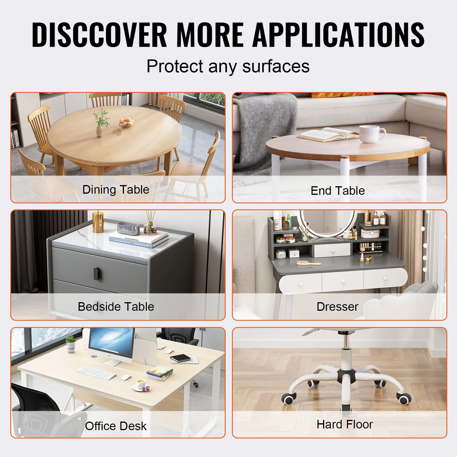 VEVOR Round PVC Tablecloth Anti-hot Table Mat Transparent Soft Glass Waterproof Oilproof Table Cloth Mat Clear Protector 1.5mm