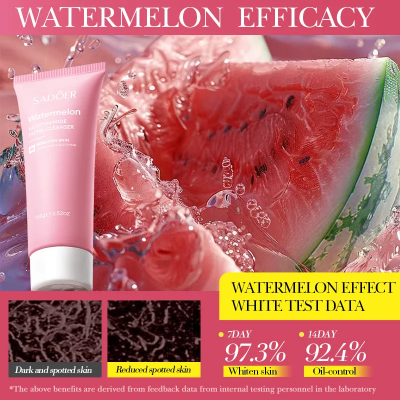 SADOER Watermelon Niacinamide Facial Cleanser Deep Cleansing Moisturizing Face Wash Foam Cleanser Face Cleansing Skin Care