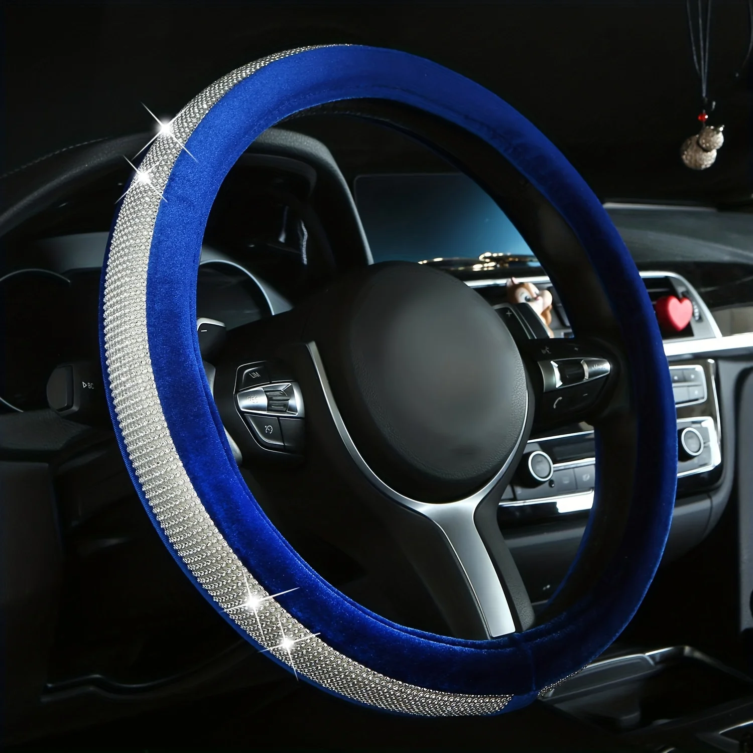 

New Car Steering Wheel Cover Universal Set of Plush Artificial Diamond Fashion Beautiful Four Seasons Universal